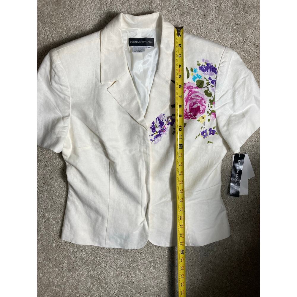 Women's Linen Blazer Blouse Donna Morgan White Floral Print w/ Tags Size 14 NEW - Picture 2 of 8